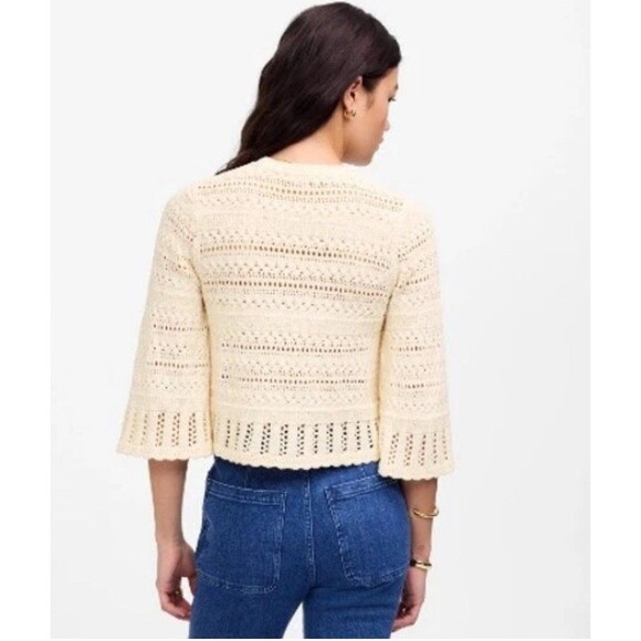 Madewell Women’s Crochet Sweater Sand Cotton Blend Bell Sleeve Size XL NWT NU548 - Picture 2 of 8